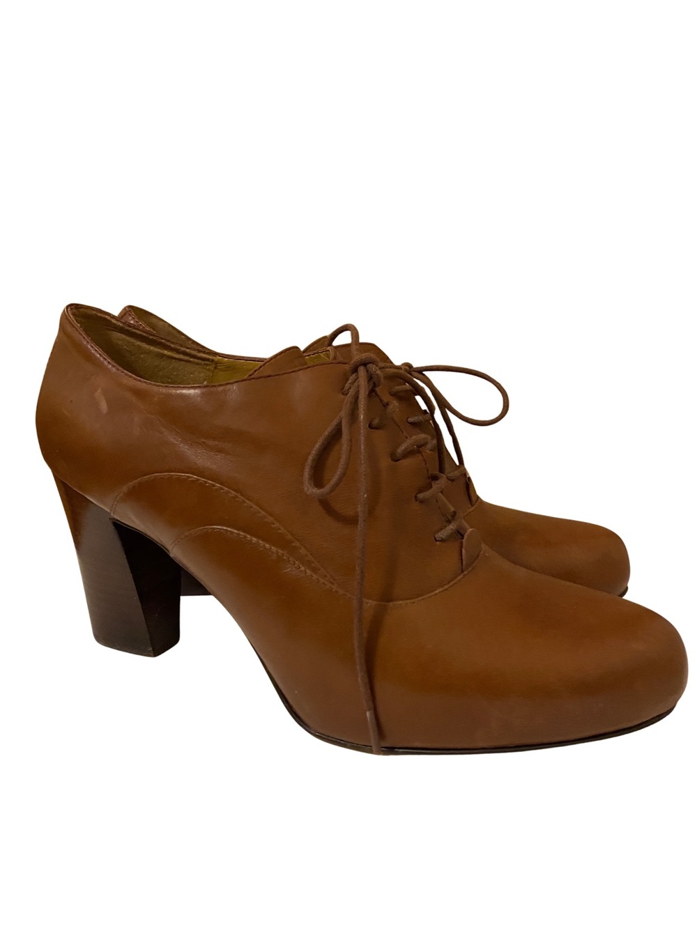 NWOT Nine West Women's Cognac Brown Lace-Up Block Heel Shoes Size 9